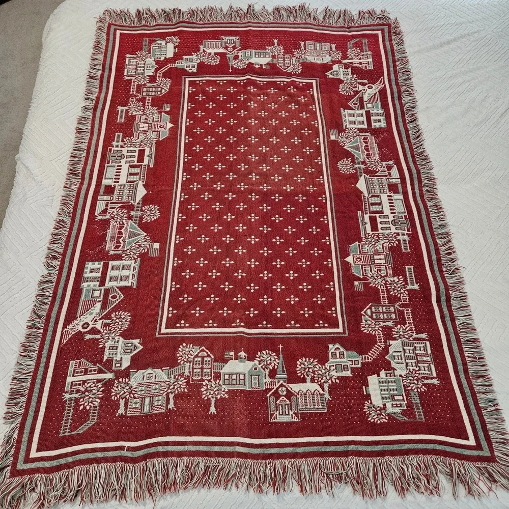 Vintage Bob Timberlake Tapestry Throw Blanket Christmas Small Town Holiday